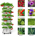 7 Tiered Strawberry Planters 2 Pack, Vertical Stackable Planter, Herb Stacking Tower Garden, Flower and Vegetable Planters with Support Pole Indoor & Outdoor with Removable Wheels - White