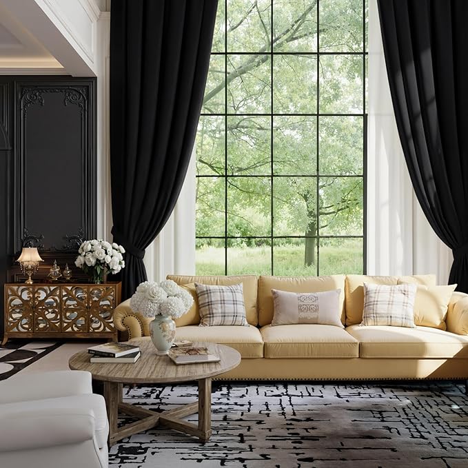 NICETOWN Insulated Black Out Velvet Curtains for Patio, Solid Heavy-Duty Large Window Treatments Drapes for Sliding Glass Door (2 Panels, 144 inches Long)