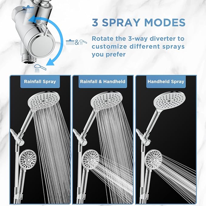 MakeFit Dual Filtered Rain Shower Head Combo, Handheld Shower Head with Adjustable Bar - Rainfall Shower Head And Showerhead with Filter for Hard Water - Removes Chlorine