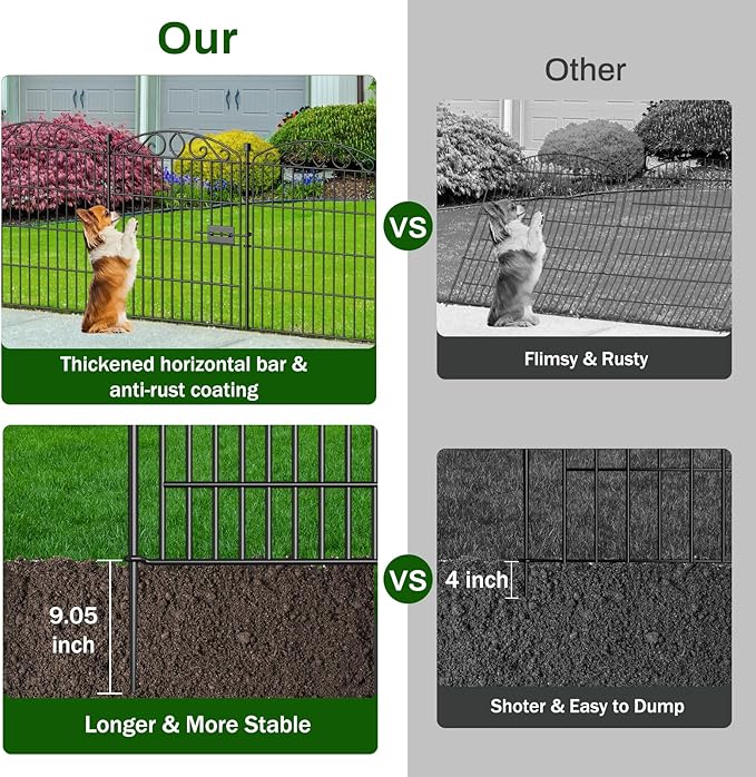 Garden Fence 12 Panel with Gate - 30in H x 23.6ft L, No Dig Rustproof Metal Tall Animal Barrier for Dogs Rabbits, Decorative Outdoor Border for Yard, Patio, and Flower Beds