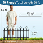 Garden Fence 24" W x 24" H (10 Panels, Total 20 ft), Metal Fence Decorative Border Fence, Rustproof Landscape Fencing for Dog, Flower Bed, Yard, Patio, Animal Barrier