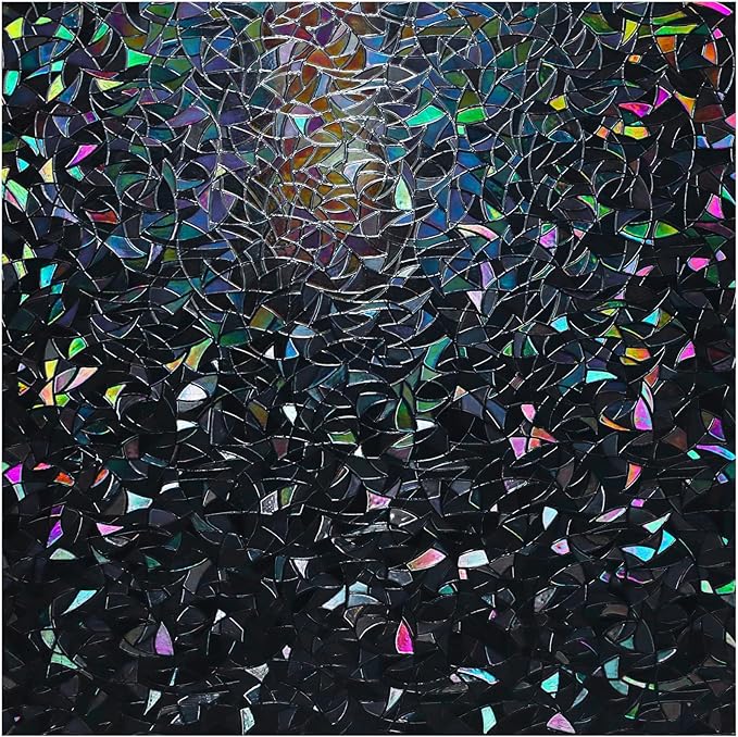 rabbitgoo Window Privacy Film Rainbow Film Decorative Window Sticker, 3D Static Stained Glass Cling Tint for Room Darkening Day Sleep, Black, 29.5 x 118.1 inches