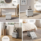 Storage Ottoman Cube with Small Bin, 15-in Square Ottoman with Storage for Living Room and Bedroom, Small Ottomans Foot Rest, Velvet Foot Stools Ottomans Max 330lbs, Light Grey