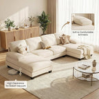 Homall Sectional U Shaped Sofa Couches for Living Room, Comfy Chenille 4 Seat Sofa Set with Removable Pillows, Lounge Chaise Upholstered Couch for for Apartment (Chenille, White)