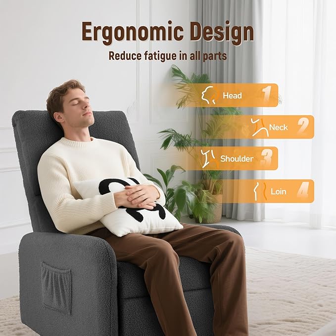 360° Rocking Chair, Nursery Rocker Chair with Side Pockets, Glider Nursing Chair with Steel Structure Base, Small Chair for Small Spaces, Sherpa Swivel Accent Chairs for Living Room, Nursing