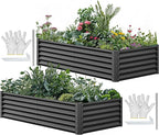 YITAHOME 72x36x18 in 2pcs Galvanized Raised Garden Bed Kit, Large Metal Planter Box with Gloves & Support Rod, Outdoor Flower Bed for Plants Vegetables, Black