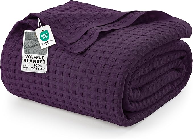 Utopia Bedding Plum 100% Cotton Waffle Blanket 300 GSM [King - 90x108 Inch] Soft Lightweight Breathable Bed Blanket for All Season