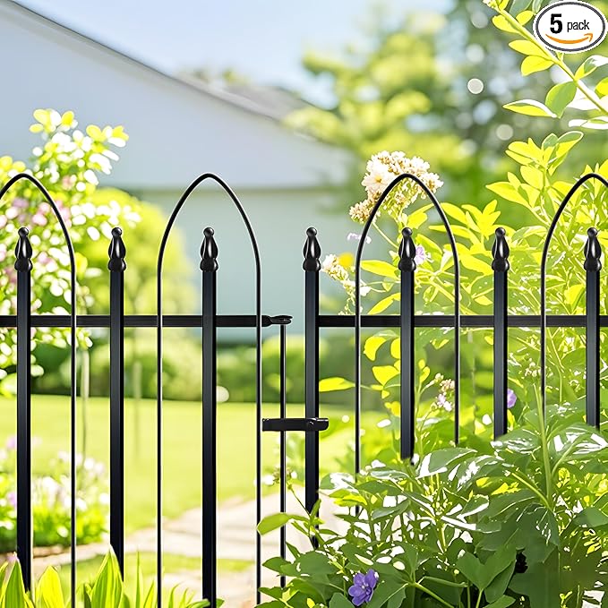 Metal Decorative Garden Fence Metal Border Folding Fence, Landscape Fencing Dog Fence Pet Fence for Flower Bed, Yard, Animal Barrier (32″ H x 10 ft (4 Panels + 1Gate))