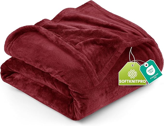 Utopia Bedding Fleece Blanket Queen Size Burgundy 300GSM Luxury Anti-Static Fuzzy Soft Microfiber Bed Blanket (90x90 Inch)