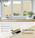 LazBlinds No Tools No Drill Cordless Cellular Shades, Light Filtering Honeycomb Shades for Home, Thermal Insulation Blinds for Windows, 22" W x 64" H, Beige