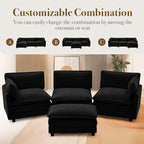 ROWHY 112'' Modular Sectional Cloud Couch with Movable Ottoman, 4 Seat Modern Chenille Sofa with 2 Throw Pillows, Deep Seat L Shaped Couch for Living Room Bedroom Apartment, Black | Arrange Freedom, Pet-Friendly Fabric, Sturdy Frame, Ultimate Comfort, ...