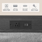 HOOBRO C Shaped End Table with Charging Station, 28" Tall Couch Table for Couch and Recliner for Small Spaces, Slide Under Sofa Table TV Tray with Storage Bag for Living Room, Black BB70USF01
