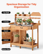 VEVOR Potting Bench Table, 3-in-1 Outdoor Gardening Wooden Workstation with 44 x 19 in Galvanized Iron Tabletop, Garden Work Station with Drawer, Storage Cabinet & Shelves, Hooks for Patio, Backyard