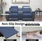 Easy-Going Loveseat Recliner Cover with Console, Reversible Couch Cover for Living Room, Split Sofa Cover for Each Seat with Elastic Straps for Kids, Dogs, Pets(2 Seater, Dark Blue/Light Blue)