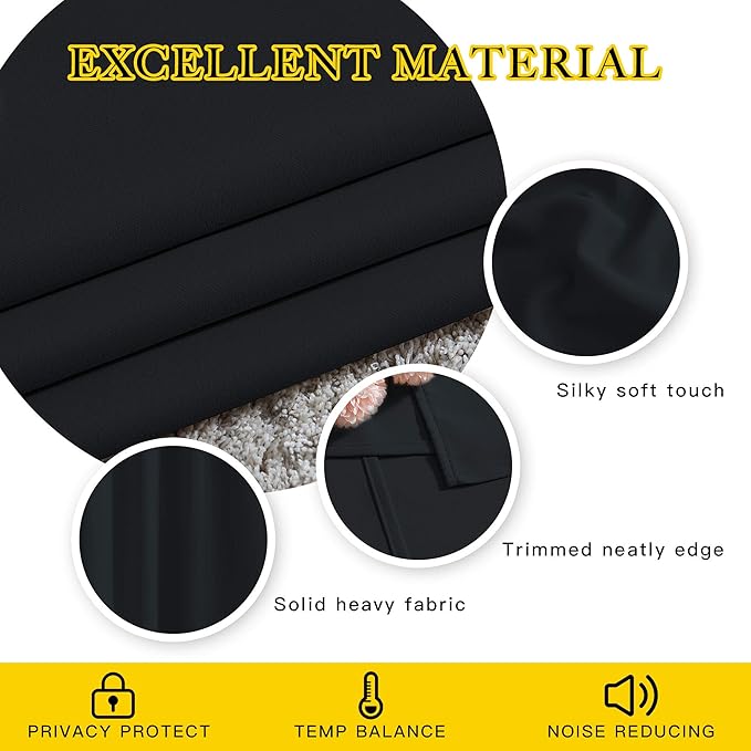 NICETOWN Black Doorway Curtains 80 inch Length 2 Panels Set - Grommet Thermal Insulated Blackout Window Treatments Sound Blocking Drapes for Living Room/Bedroom, W40 x L80