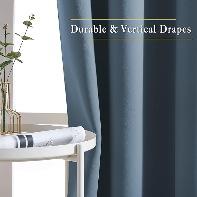 NICETOWN Smoky Blue Blackout Curtains 102 inches Long, Grommet Thermal Insulated Solid Room Darkening Window Treatments Sound Reducing for Living Room, W46 x L102, Set of 2