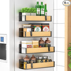 HuggieGems 4 Pack Magnetic Spice Storage Rack Organizer for Refrigerator and Oven, Wood Fridge Organizers and Storage
