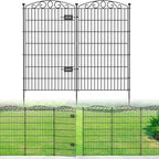 5 Panel No Dig Decorative Garden Fence with Gate - 48in H x 11.6 ft L, Tall Animal Barrier for Dogs Rabbits, Rustproof Metal Wire Panels for Yard, Patio, and Outdoor Border Use