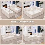 Modular Sectional Sofa Couches L-Shape Couch 3 Seat Modular Sofa Memory Foam Sectional Couches for Living Room, Cloud Couch with Oversized Chaise (White Check, 96" Right Facing Chaise)