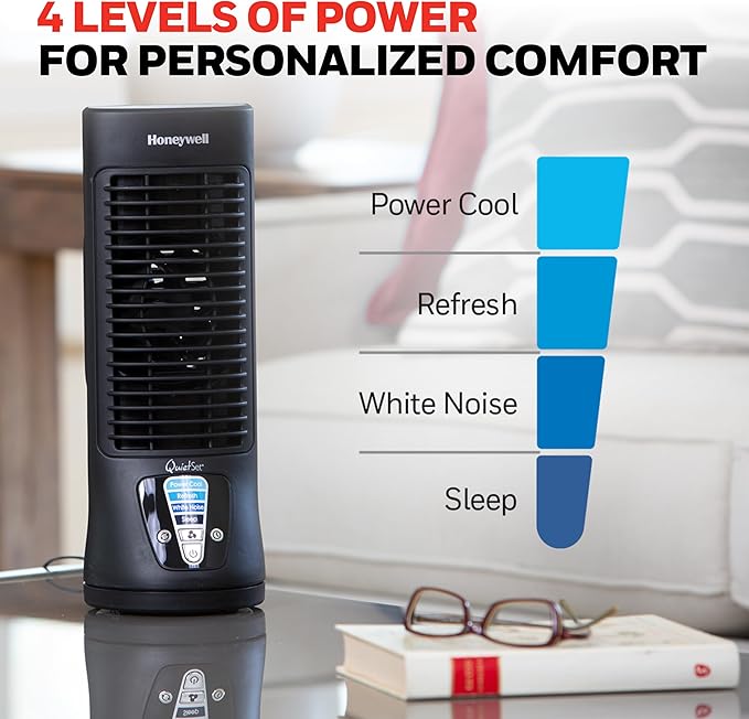 Honeywell HTF210B QuietSet Personal Table Fan, Black – Oscillating Personal Fan with Quiet Operation and 4 Levels of Power and Sound