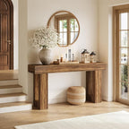LITTLE TREE 63-Inch Long Console Tables for Entryway, Large Sofa Table Behind Couch, Wooden Entry Foyer Hallway Table, Industrial Console Sofa Tables for Living Room, Rustic Brown
