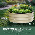 Round Galvanized Raised Garden Bed Kit, 2 x 2 x 1ft Pearl White Galvanized Garden Boxes, Outdoor for Vegetables