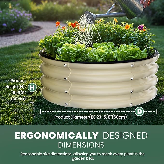 Round Galvanized Raised Garden Bed Kit, 2 x 2 x 1ft Pearl White Galvanized Garden Boxes, Outdoor for Vegetables