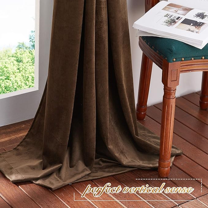 NICETOWN Thermal Insulated Brown Velvet Curtains, Sound Reducing Heavy Matt Solid Room Darkening Drapes/Panels for Holiday (2 Panel Per Pack, 63 inches Long)
