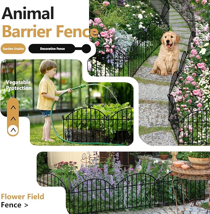 32 Panels Garden Fence, 45ft x 20in Animal Barrier Fences for Rabbits Dogs, Rustproof Metal Gardens Border Fencing, Arched Decorative Flower Bed Edging Barriers for Outdoor Yard Patio