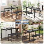 DUMOS Dining Table, Dining Table Set for 4 with Bench, Easy to Assemble Kitchen Table, Space-Saving Ideal 4-Person Set for Dining Room Kitchen Apartment Corner Black 3 Pack