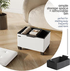 Storage Ottoman Cube with Small Bin, 16-in Square Ottoman with Storage for Living Room and Bedroom, Small Ottomans Foot Rest, Leather Foot Stools Ottomans Max 330lbs, Cream
