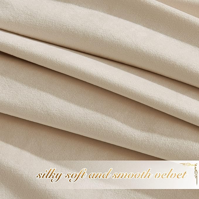 NICETOWN Beige Velvet Curtains 72 inches 2 Panels Set, Thermal Insulated Heavy Matt Rod Pocket Room Darkening Drapes, Privacy Protect Panels for Living Room