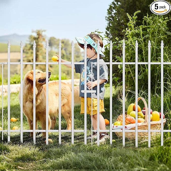 Metal Decorative Garden Fence 36" H x 28" W (5 Panels, Total Length 11.6 feet), Metal Border Folding Fence, Landscape Fencing Dog Fence Pet Fence for Flower Bed, Yard, Animal Barrier (White)