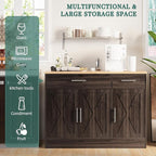 Shintenchi Modern Farmhouse Sideboard Buffet Cabinet,Barn Doors Buffet Cabinet with 2 Drawers & 3 Doors,Wood Coffee Bar Cabinet with Adjustable Shelf for Kitchen Living Room,Brown