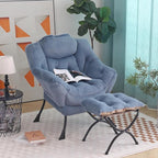 Tiita Lazy Chair with Ottoman, Blue Modern Large Accent Armchair, Comfy Leisure Sofa Reading Chair with Footrest for Bedroom, Living Room, Dorm Rooms, Garden, Plush Light Blue