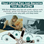 Barnakl Ceiling Fan Air Purifier Pads, Activated Coconut Shell Carbon Filters Trap Dust, Odors & Allergens, Easy-Stick Universal Fit for Ceiling Fan Blades, Odorless & Unscented - 3 Count