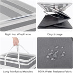 HomeHacks 2 Pack Large Laundry Baskets, Waterproof, Freestanding Laundry Hampers, Collapsible Clothes Hamper with Reinforced Handles in Laundry, College Dorm, Bathroom, Bedroom (Grey+Pink, 100Lx2)