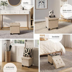 Storage Ottoman Cube with Small Bin, 15-in Square Ottoman with Storage for Living Room and Bedroom, Small Ottomans Foot Rest, Velvet Foot Stools Ottomans Max 330lbs, Taupe