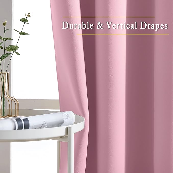 NICETOWN Blackout Curtains 54 inch Length for Bedroom - Grommet Thermal Insulated Solid Window Treatments Room Darkening Drapes for Kids Room/Laundry, Crystal Pink, W46 x L54, Set of 2