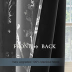 NICETOWN 100% Blackout Curtains 84 inches Long, Grommet Floral Branch Curtains Foil Printed Window Treatments Thermal Curtains for Bedroom/Living Room, Grey, W52 x L84, 2 Panels