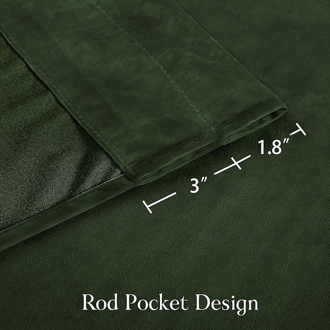 NICETOWN Green Velvet Curtains 108 inches - Olive Green Blackout Curtains for Bedroom and Living Room, Thermal Insulated Soundproof Panels Soft Luxury Spring Home Decor, W52 x L108, 2 Panels
