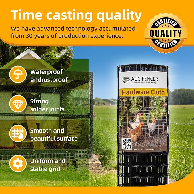 48in x 50ft Black Hardware Cloth 1.5 inch 16Ga PVC Coated Wire Mesh Vinyl Coated Fence, Welded Metal Chicken Wire Fencing Roll, Garden Plant Fencing, for Chicken Coop and Home Improvement
