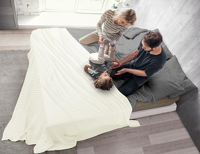 Utopia Bedding Ivory 100% Cotton Waffle Blanket 300 GSM [King - 90x108 Inch] Soft Lightweight Breathable Bed Blanket for All Season