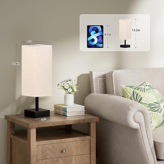 aooshine Linen Black Small Table Lamp - Bedside Lamp for Bedroom, Minimalist Nightstand Lamp with Silver Base, Desk Lamp for Kids Room Dorm