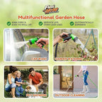Flexi Hose with 8 Function Nozzle, 150FT - Lightweight Expandable Garden Hose, No-Kink Flexibility, 3/4 Inch Solid Brass Fittings and Double Latex Core - Green