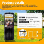 48in x 50ft Black Hardware Cloth 1 inch 16Ga PVC Coated Wire Mesh Vinyl Coated Fence, Welded Metal Chicken Wire Fencing Roll, Garden Plant Fencing, for Chicken Coop and Home Improvement