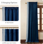NICETOWN Rod Pocket Embroidered Trim Velvet Curtains, 2 Panels, Navy Blue, Velvet Curtains 96 inches Long, Soft and Elegant Heavy Matt Solid Thermal Insulation Drapes for Bedroom, Living Room