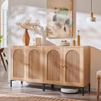 Modern Buffet Cabinet with Storage, 61.75" W Fluted Arched Sideboard Cabinet w/Adjustable Shelves, Wooden Modular Coffee Bar for Dining Room, Kitchen, Living Room, Entryway, Natural