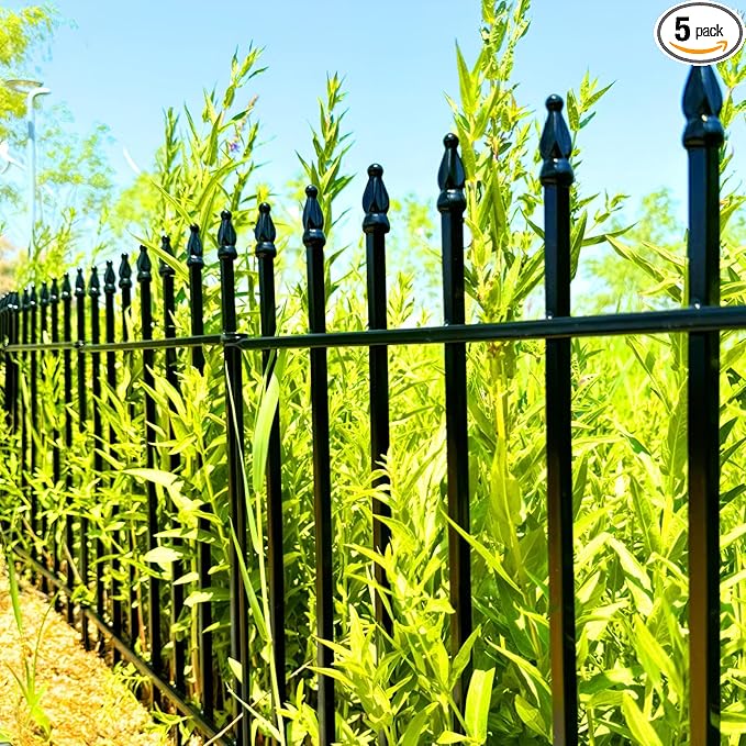 Metal Garden Fence 42" H x 30" W, 5 Panels (4 Panels + 1 Gate), Total 12.5 feet, Metal Border Folding Fence, Landscape Fencing Dog Fence Pet Fence for Flower Bed, Yard, Animal Barrier