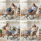 Tiita Lazy Chair with Ottoman, Khaki Modern Large Accent Chair, Comfy Leisure Sofa Armchair with Ottoman, Reading Chair with Footrest for Bedroom, Living Room, Dorm Rooms, Khaki